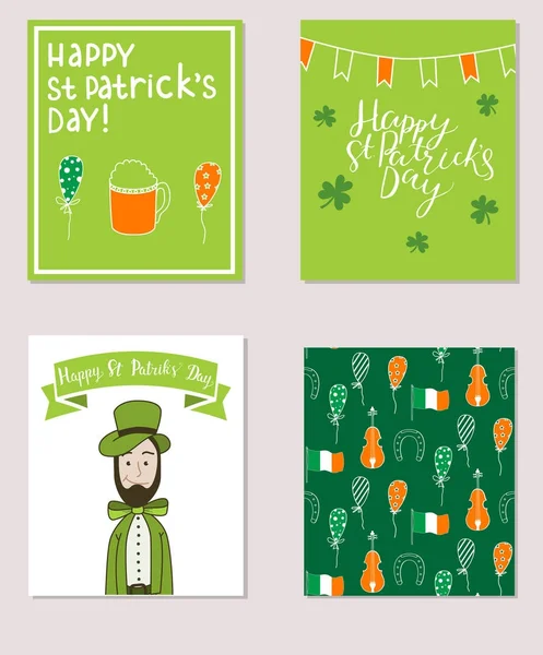 Conjunto de tarjetas de colores para el Día de San Patricio — Vector de stock