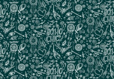 Boho elemanları ile Seamless Modeli.
