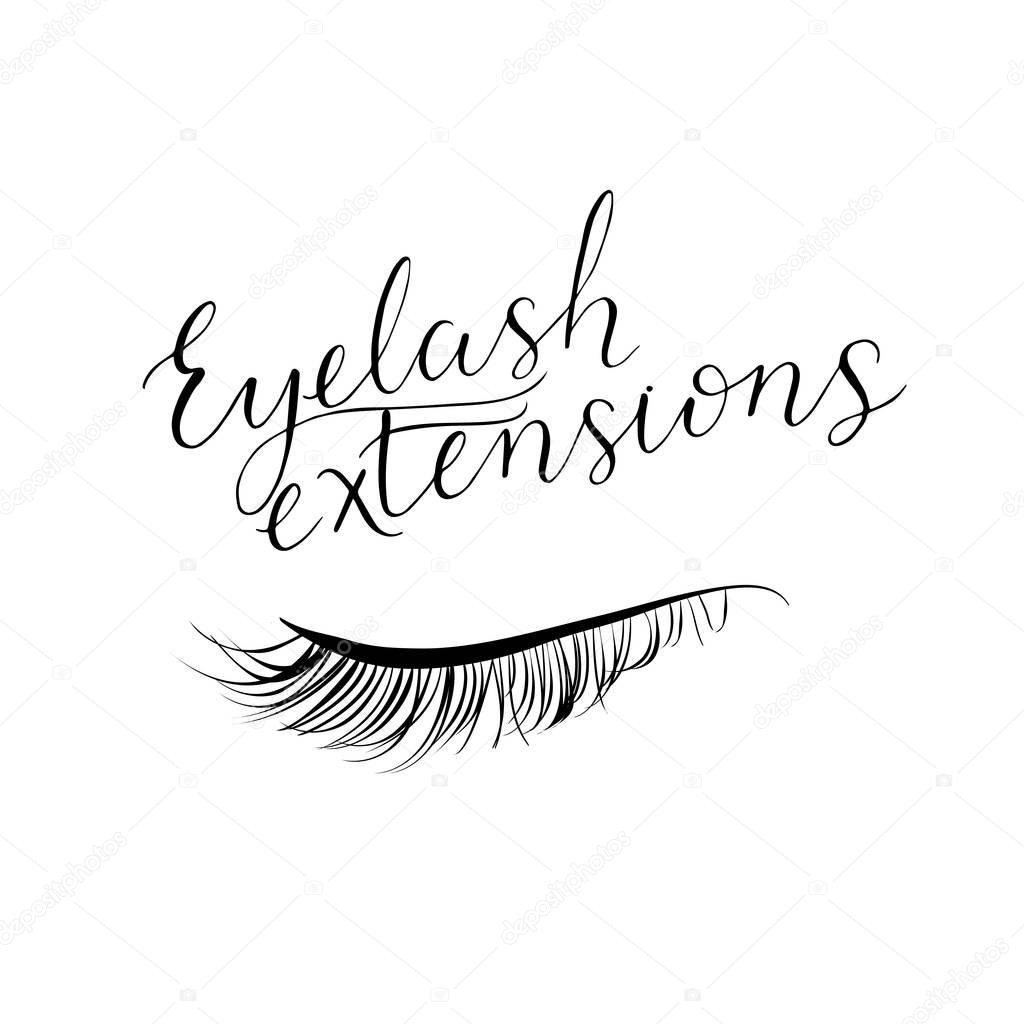 Eyelash extensions modern lettering. Hand made calligraphy. Great for lashes extensions salons, beauty shops etc.