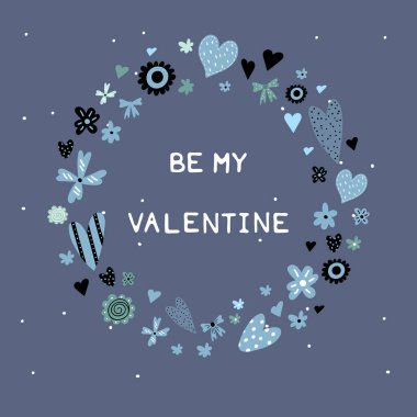 Çelenk ile doodle Kalpler, çiçekler, ifade ile - My Val olmak yay.