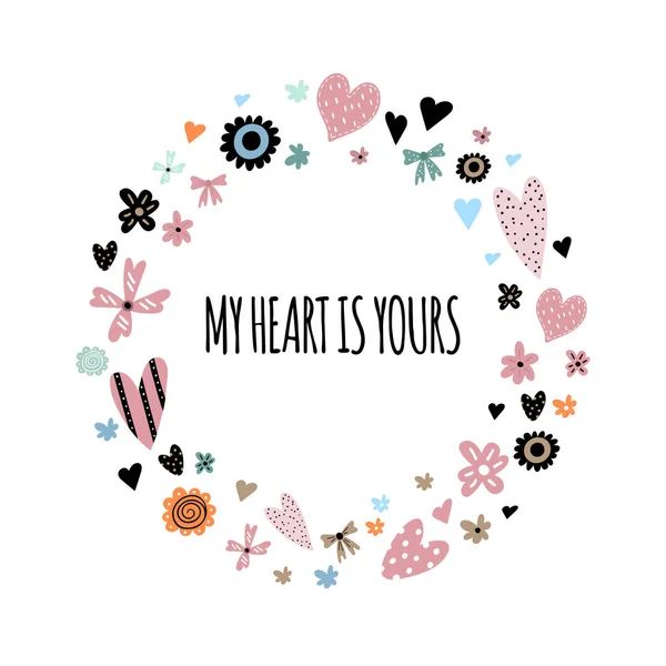 Grinalda bonito com doodle corações, flores, arcos com frase - Meu H — Vetor de Stock