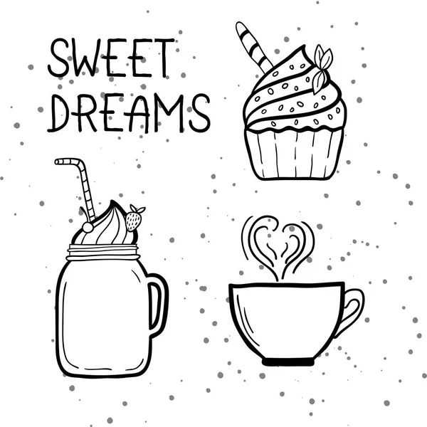Dizi doodle tatlılar deyimle - Sweet Dreams. — Stok Vektör