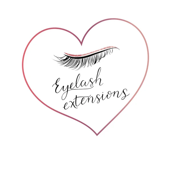 Logo de extensiones de pestañas con ojos y caligrafía moderna . — Vector de stock