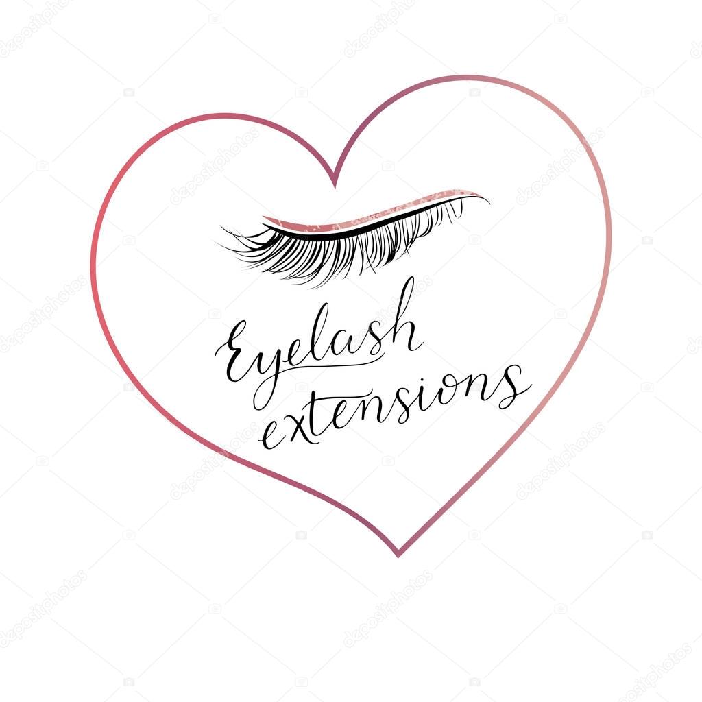 Eyelash extensions logo with eyes and modern calligraphy. Hand made lettering. Great for design of lashes extensions salons, beauty shops etc.