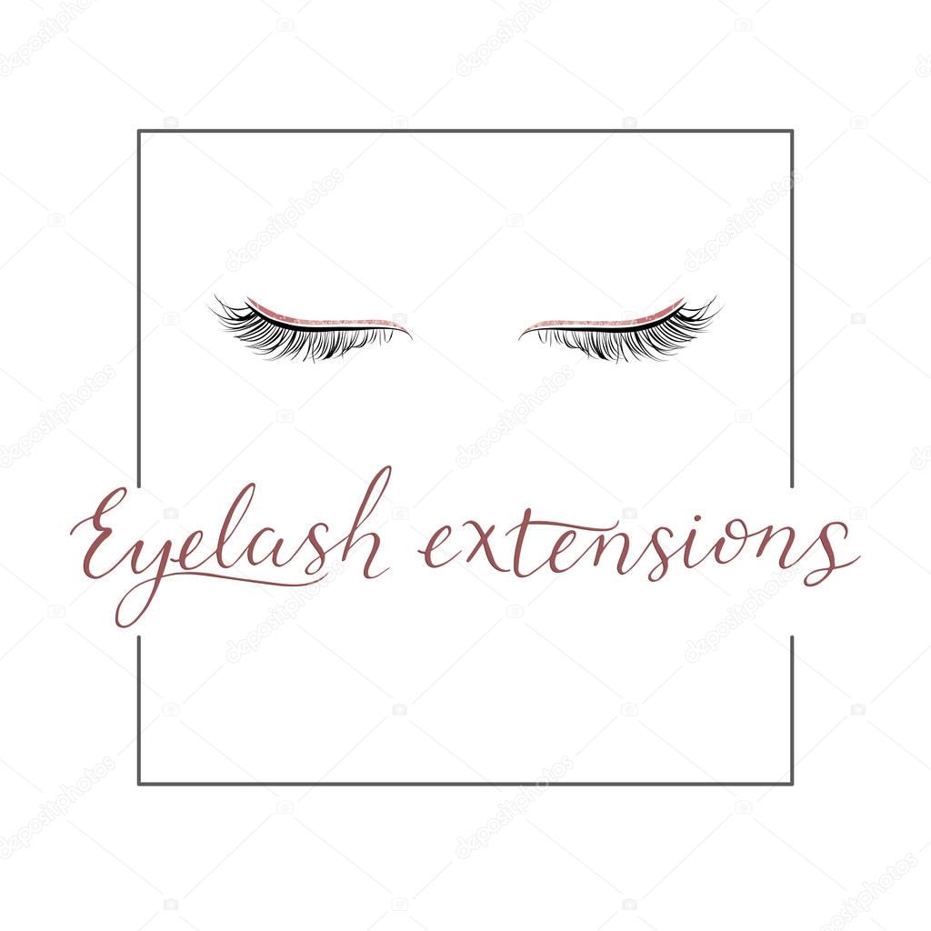 Eyelash extensions logo with eyes and modern calligraphy. Hand made lettering. Great for design of lashes extensions salons, beauty shops etc.
