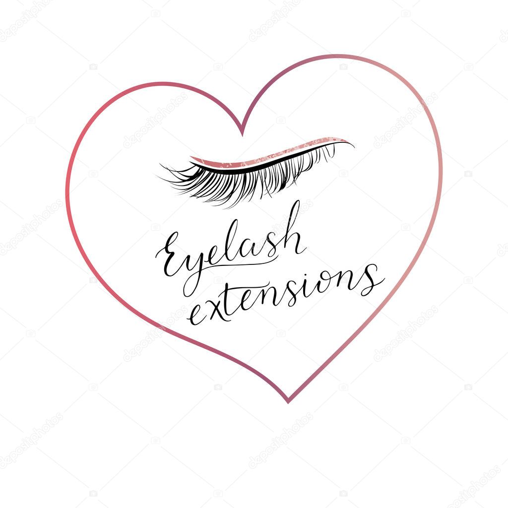 Eyelash extensions logo with eyes and modern calligraphy. 