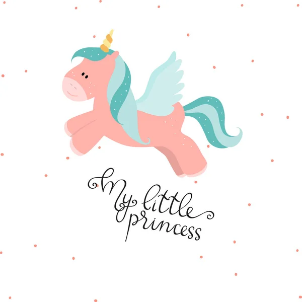 Lindo Unicornio Volador Dibujos Animados Con Frase Hecha Mano Princesita — Vector de stock