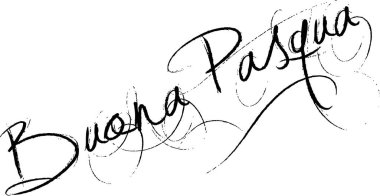 Beyaz arkaplan üzerine İtalyanca yazı illüstrasyonunda Mutlu Paskalyalar