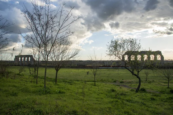 Park of the aqueducts at sunset  in Rome