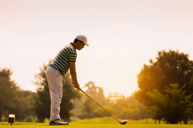 Golfçüler golf topuna vuracak. Golf sahasında. 