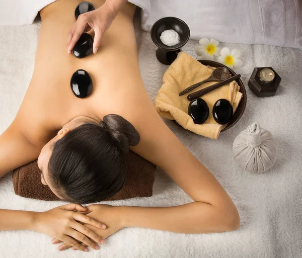 Spa stone massage. beauty treatments. spa hot stones.top view