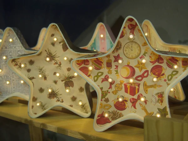 Het Star Holiday Decoraties Met Verlichting Sieraad — Stockfoto
