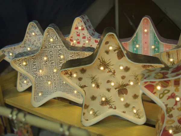 Het Star Holiday Decoraties Met Verlichting Sieraad — Stockfoto