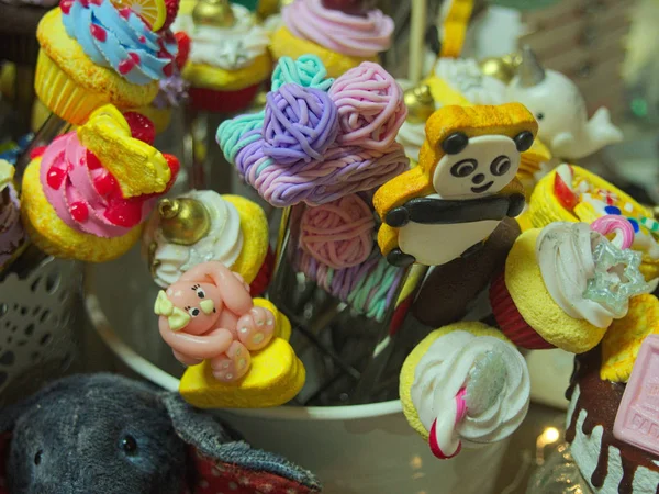 Panda Snoep Fruit Ijs Geschilderd Plastic Beeldjes — Stockfoto