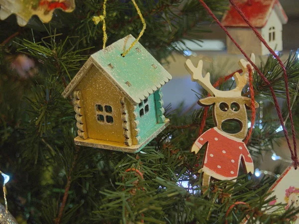 Huizen Huisjes Kerstboom Decoratie — Stockfoto
