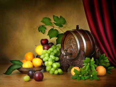 Natürmort meyve boyama şarap klasik Hollanda tarzı renkler