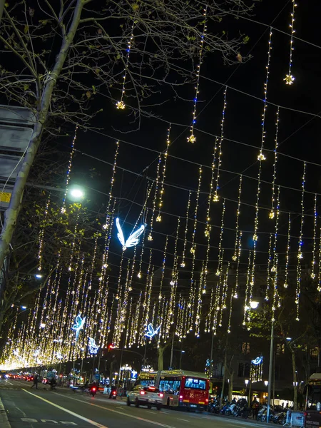 Lumières Noël Dans Les Rues Barcelone Hiver — Photo