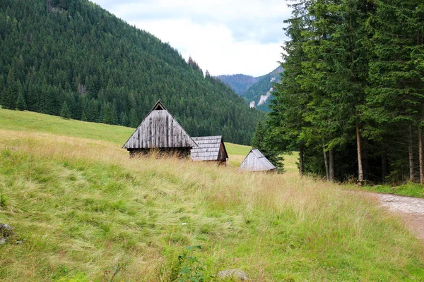 Cabane en bois au milieu des montagnes — Photo