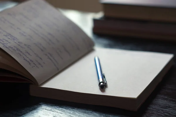 Not Defteri ile el yazısıyla aldığınız notları olan açık mavi kalem, kitap 