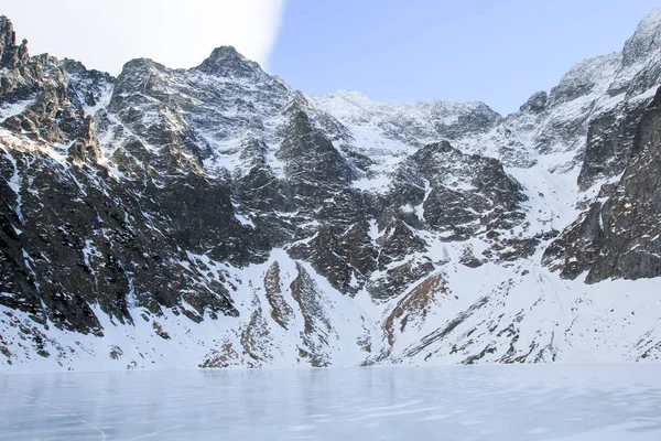 Donmuş gölün etrafı dağlarla çevrili Panoraması. — Stok fotoğraf