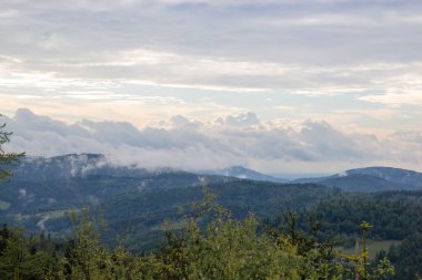 Sis içindeki dağ manzarası 