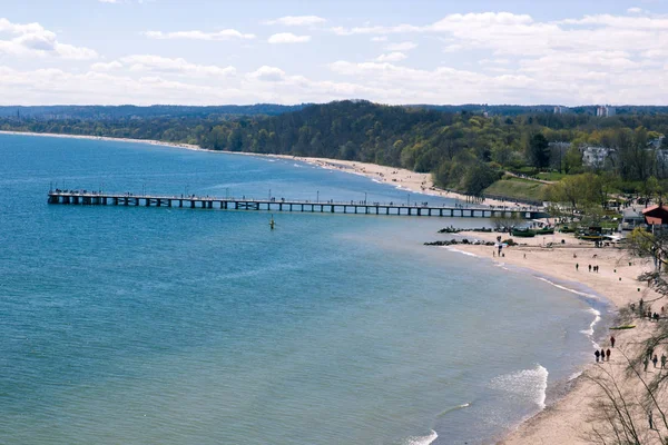 Panorama van de houten pier, Orlowo — Stockfoto