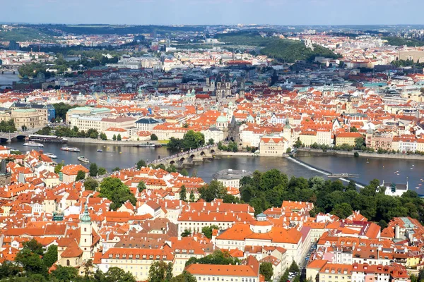 Panorama of Prague overlooking the Vltava river Stock Photo