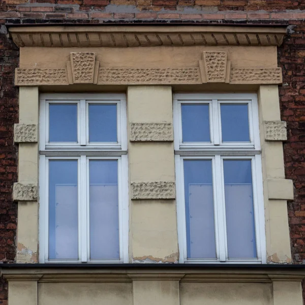 Two vintage front glass windows of an old house — Stock Photo, Image