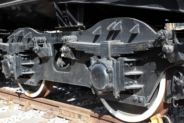 Ruedas de locomotora de vapor de cerca — Foto de Stock