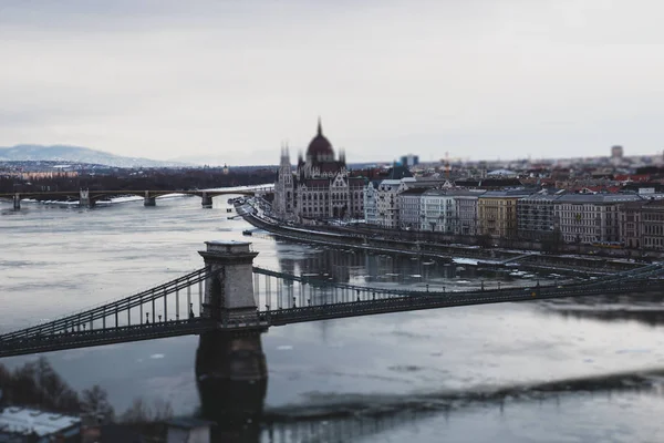 Uitzicht over de stad. Boedapest, tilt-shift effect — Stockfoto