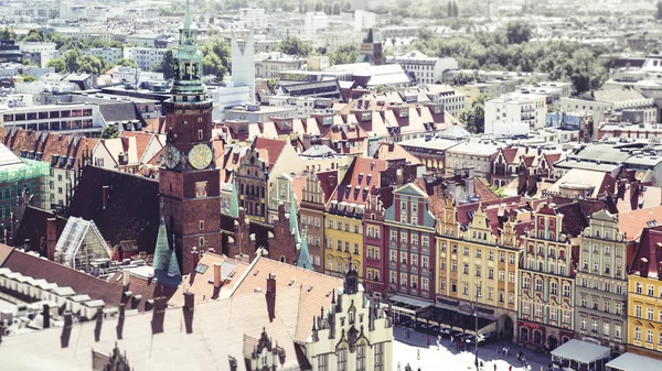 Panorama of the Central square in Wroclaw, in the retro style, t — Stock Photo, Image