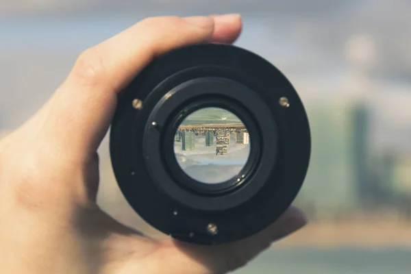 Çok katlı binalar ve gökdelenler kamera lens - ben