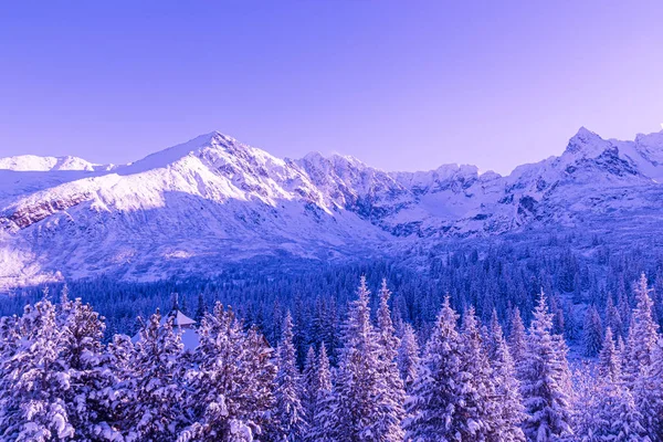 Paisaje surrealista de montaña, cielo púrpura — Foto de Stock