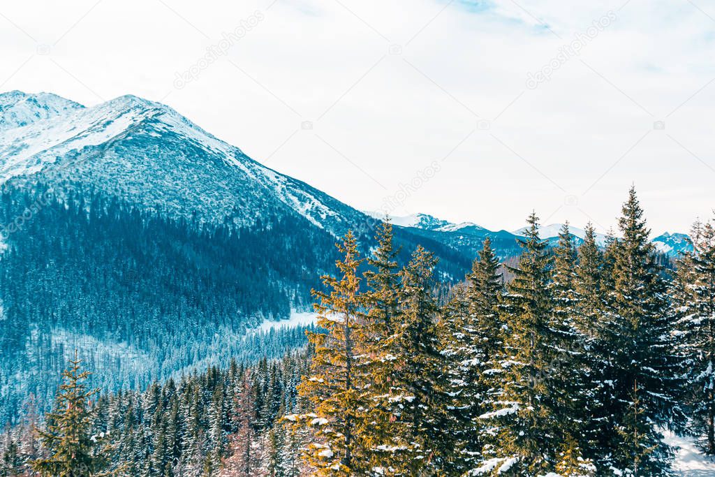 Fantastic mountain landscape, turquoise blue mountains and snow