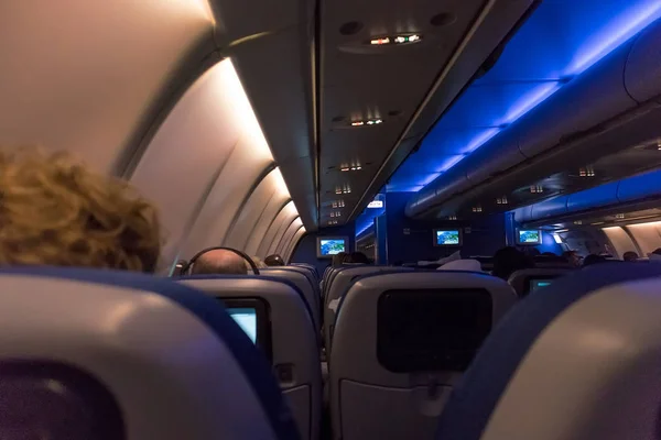 Night view of the interior of airplane — Stock Photo, Image