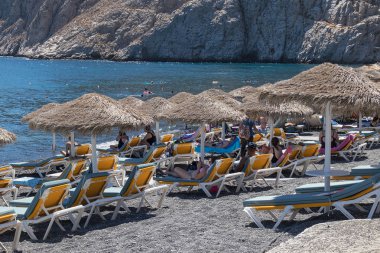Santorini/Yunanistan 05 Eylül - Kamari beach Santorini, Yunanistan.