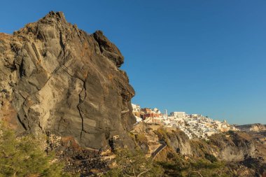 Gün batımı, Santorini, Yunanistan ile teleferik görünümünden Hillside.