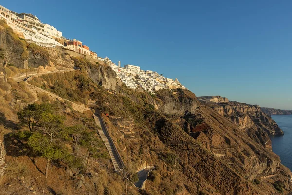 Hillside view from the cable car with sunset, Santorini, Greece. — Stock Photo, Image