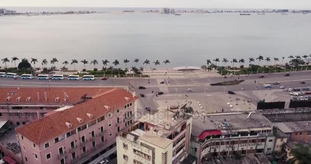 Luanda Baai Luchtfoto Beeldmateriaal Zonsondergang Skyline — Stockvideo