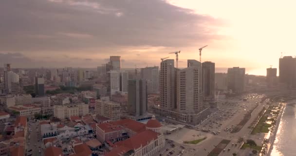 Luanda Bay Aerial Footage Sunset Skyline — Stock Video