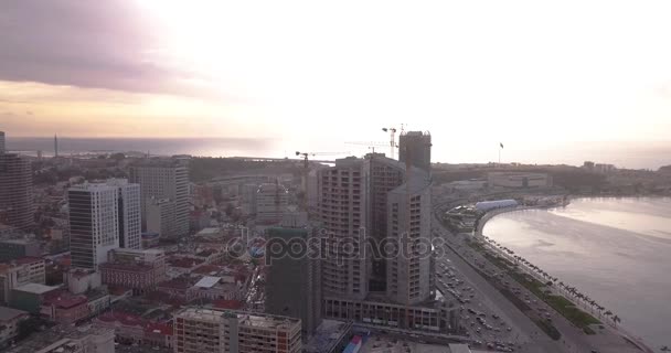 Luanda Bay Riprese Aeree Tramonto Skyline — Video Stock