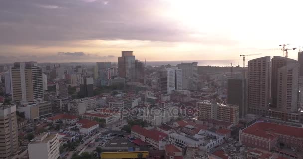 Luanda Bay Aerial Footage Sunset Skyline — Stock Video