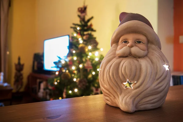 Santa Claus Tle Dom Pokój Choinki Rozmycie — Zdjęcie stockowe