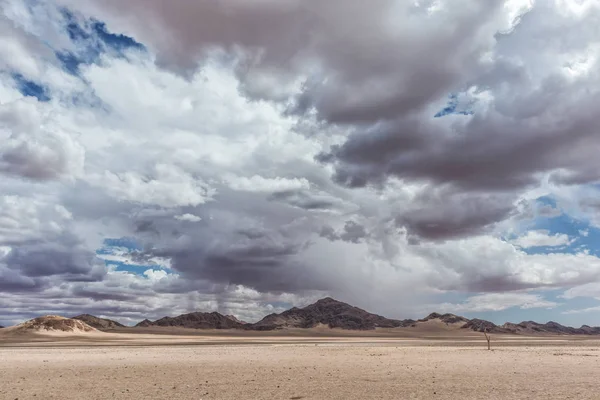 Panorama minimaliste du désert namibien avec montagnes et ciel nuageux . — Photo