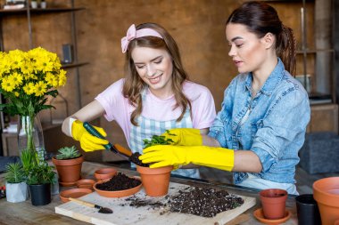 women planting flower clipart