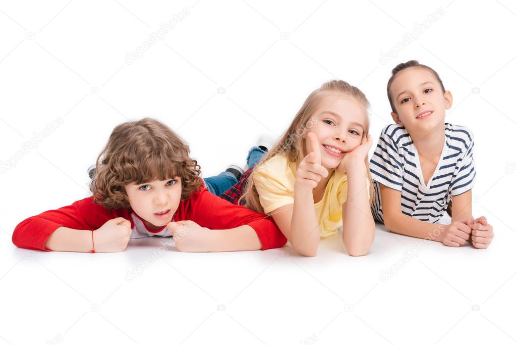 Group of friends lying on floor 