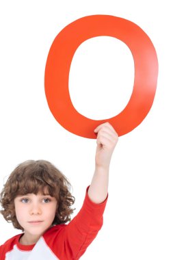 Kid holding alphabet letter clipart