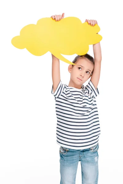 Child holding speech bubble — Stock Photo, Image