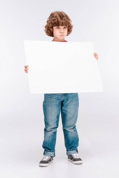 Boy holding white blank board