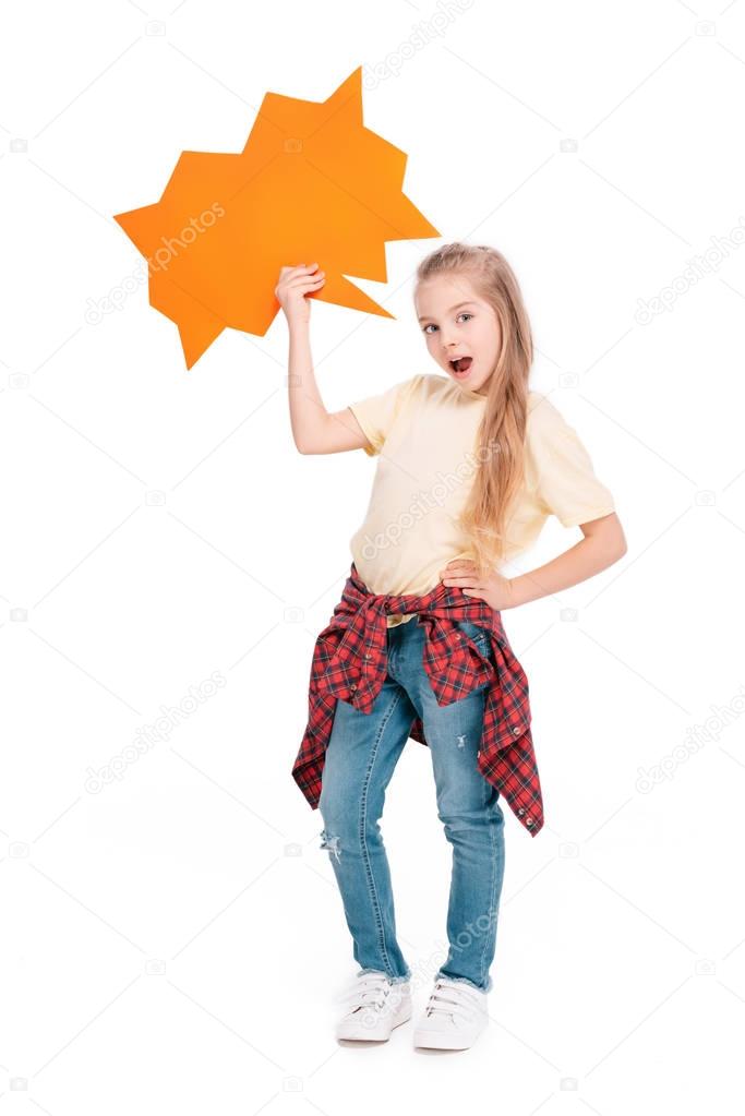 Child holding speech bubble